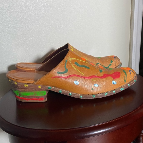 Hand Painted Vintage Leather Clogs - Unisex - Picture 4 of 16